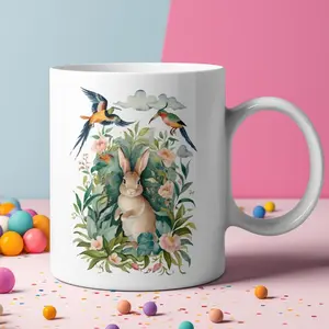 Cute Spring Easter Bunny Mug, Spring Celebrations Mug, Easter Bunny Gift, Floral  Ceramic Mug, Bunny Decor, Funny Bunny Easter Cup