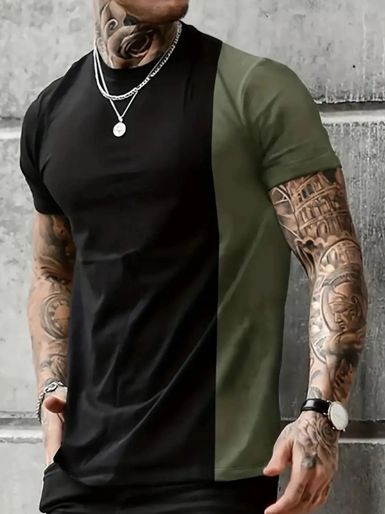 Men's Colorblock Round Neck Tee, Casual Soft Comfy Regular Fit Short Sleeve T-shirt for Summer, Summer Outfits 2024, Men's Clothes for Daily Outdoor