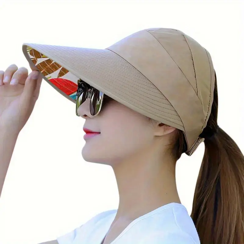 Female Acrylic Wide Brim Visor Hat - Lightweight, Breathable, Elastic One Size Beach Cap - Foldable Cycling Cap for Driving, Casual Wear (All-Season Sports & Outdoor Accessory)