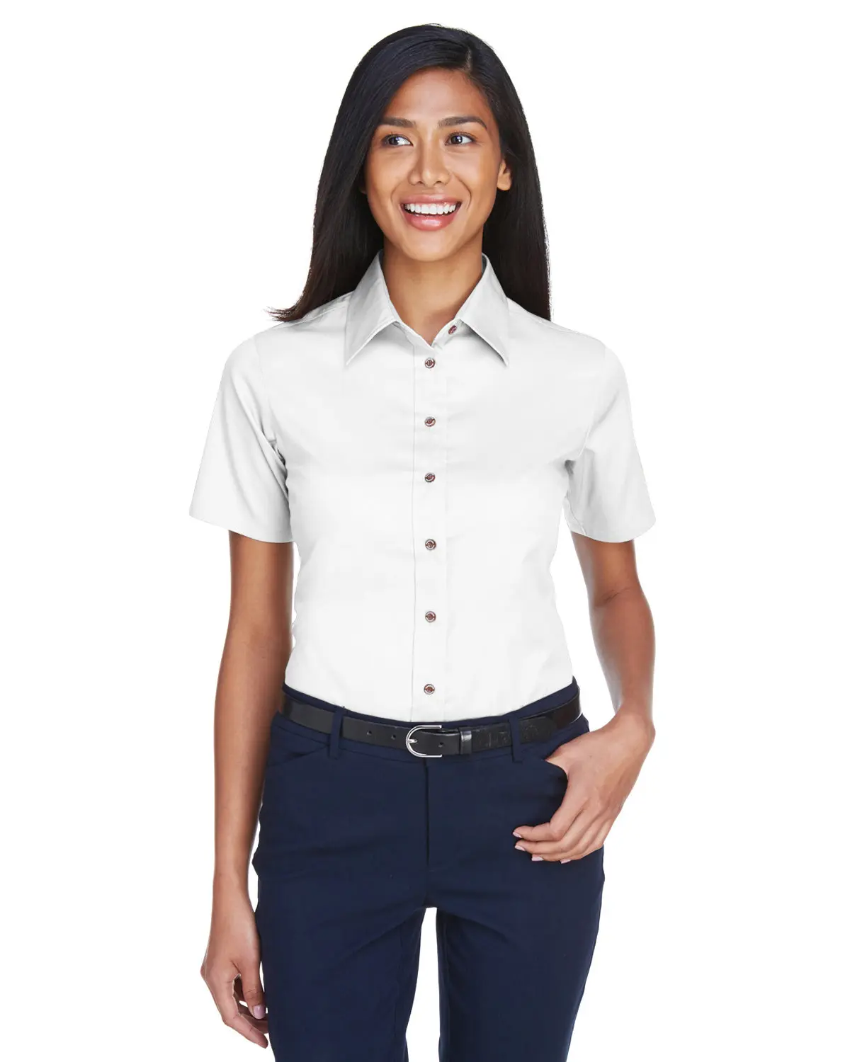 Harriton Ladies' Easy Blend™ Short-Sleeve Twill Shirt with Stain-Release