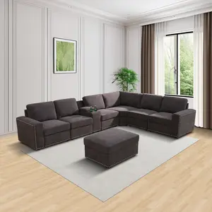 Brown Flannel 8-Piece Sofa Set for Living Room, Soft Upholstered Couch with Comfortable Cushions, Modern Furniture for Home, Apartment & Lounge Space