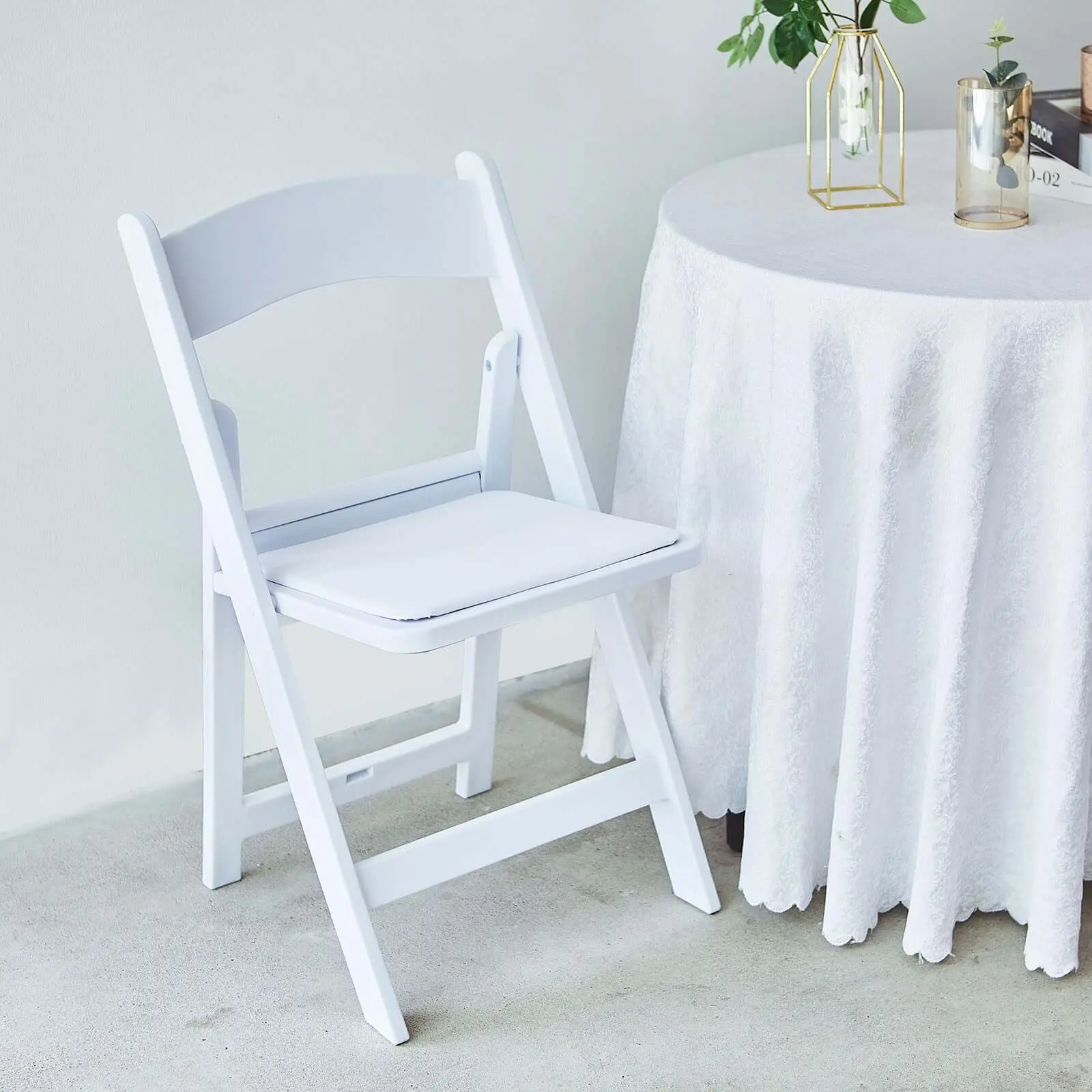 White Foldable Resin Chair with Vinyl Padded Seat - Stylish Indoor/Outdoor Furniture for Weddings, School Celebrations, Office Use, For Office Use