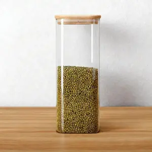 2000ML High Borosilicate Glass Sealed Bamboo Jar Container, Sugar Jar, Biscuit Jar, Transparent Food Storage Tank, Spice Jar, Kitchen Home Decor