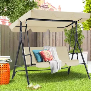 【Friendly customer service】3-Person Outdoor Patio Swing Chair – Adjustable Canopy & Removable Cushion, Perfect for Backyard, Garden, or Porch