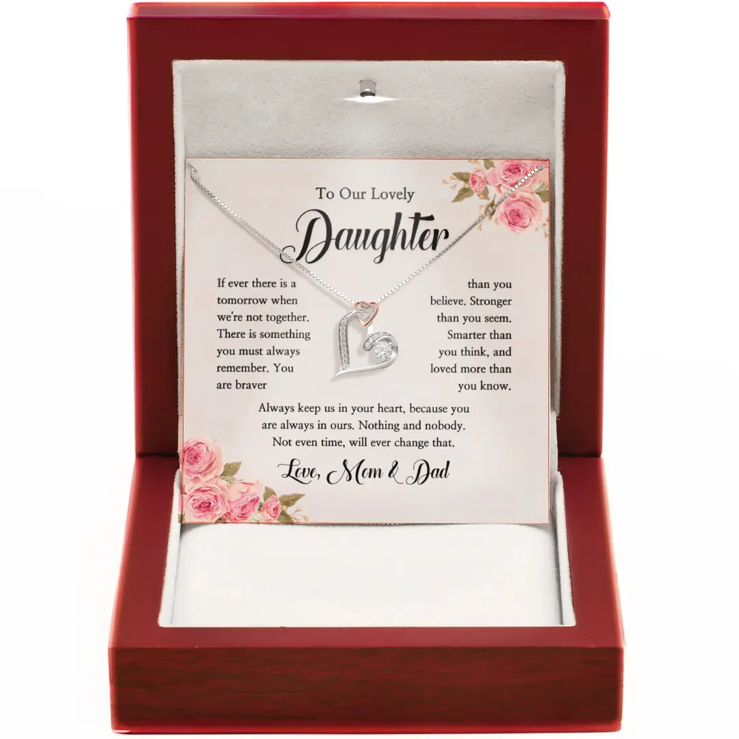 To Our Daughter Necklace - Love Knot Jewelry Gift from Mom and Dad with Heartfelt Message Card for Birthdays Graduations or Weddings
