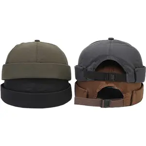 4 Pack Docker Hat Brimless Hats Skullcap Beanie Hat Cap for Men Women Corduroy Retro Style Rolled Cuff Harbour Hat