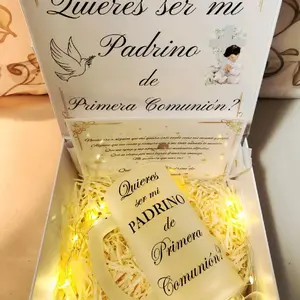 Godfather Gift Box with 16oz Glass Drinkware - Quieres Ser Mi Padrino de Primera Comunion Design in Elegant Packaging