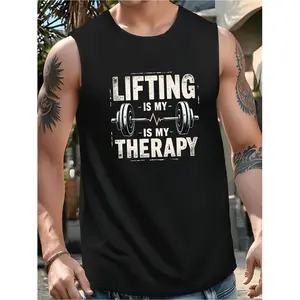 Men'S Lifting Is My Gym Tank Top Breathable Sleeveless Shirt with Barbell Weightlifting Print Fitness Motivation Workout Apparel for Bodybuilding Summer Training Casual Wear