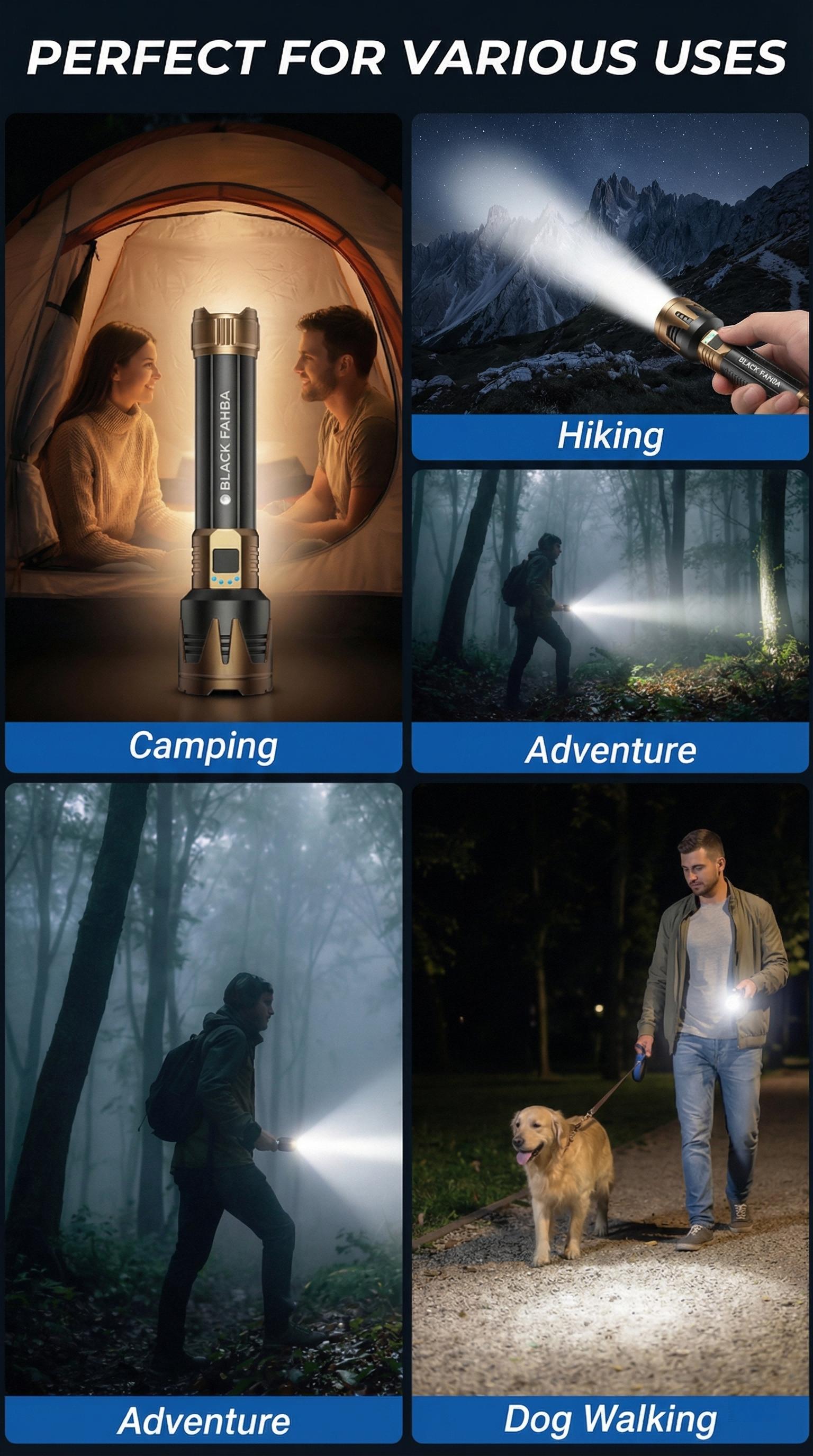 BlackPanda Viral Super Bright LED Flashlight Rechargeable, water resistant, High Lumens Torch Light for Camping & Emergency