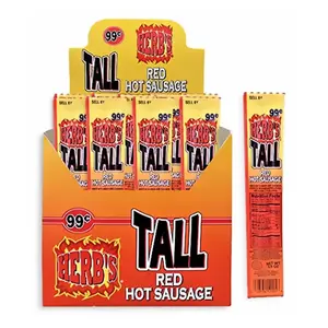 Herb's Spicy Pickled Meat Sausages - 1.5 oz Each, 24-Count Dried Snack Food Box