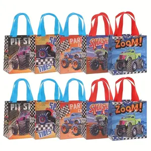 Racing Theme Gift Bags, 10-20pcs Set, Variety Party Pack, 7.87x7.67 Inch, Cartoon Car Design, Durable Non-Woven Material, Perfect for Parties & Gifts