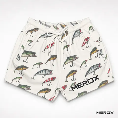 MEROX 5-in Inseam Cotton Fishing Lure Shorts, Unisex Athletic Outfits with Zipper Pockets, Multi-Size for Gym-Fish-Beach Activities