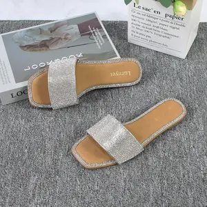 Womens Glitter Bling Fancy Slide Flat Low Wedge Sparkle Sandals Shoes Dream Footwear Girl Slipper Soft