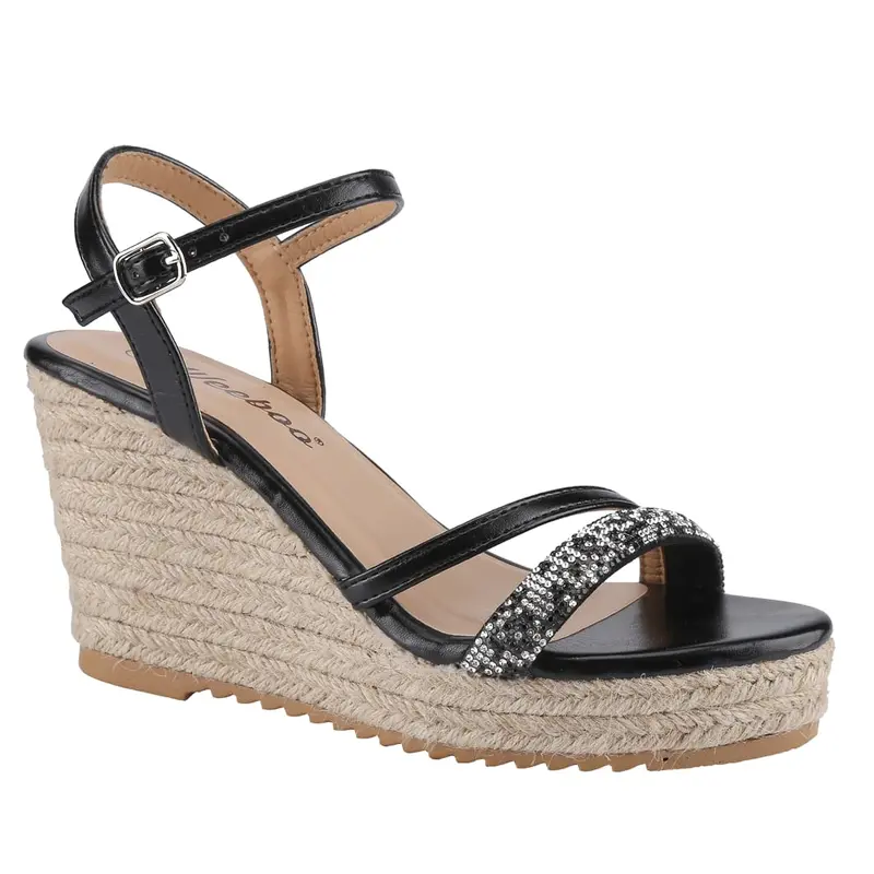 Women's Open Round Toe Slingbacks, Ankle Strap Straw Wedges, High Heels Platform Sandals