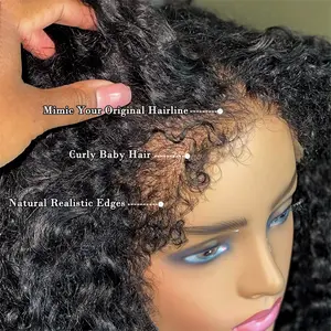 4C Edges Curly Wig 250% Kinky Curly 13x6 HD Lace Frontal Wig Human Hair Update Natural Curly Hairline Afro Curly Lace Front Human Hair Wigs