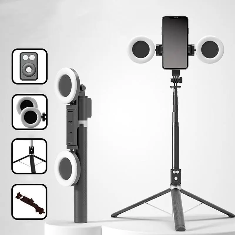 67Inch Aluminum Alloy Phone Selfie Stick with 2 Fill Light, Multifunctional Remote Control Selfie Stick, Live Streaming Tripod for Mobile Phone, Tripo