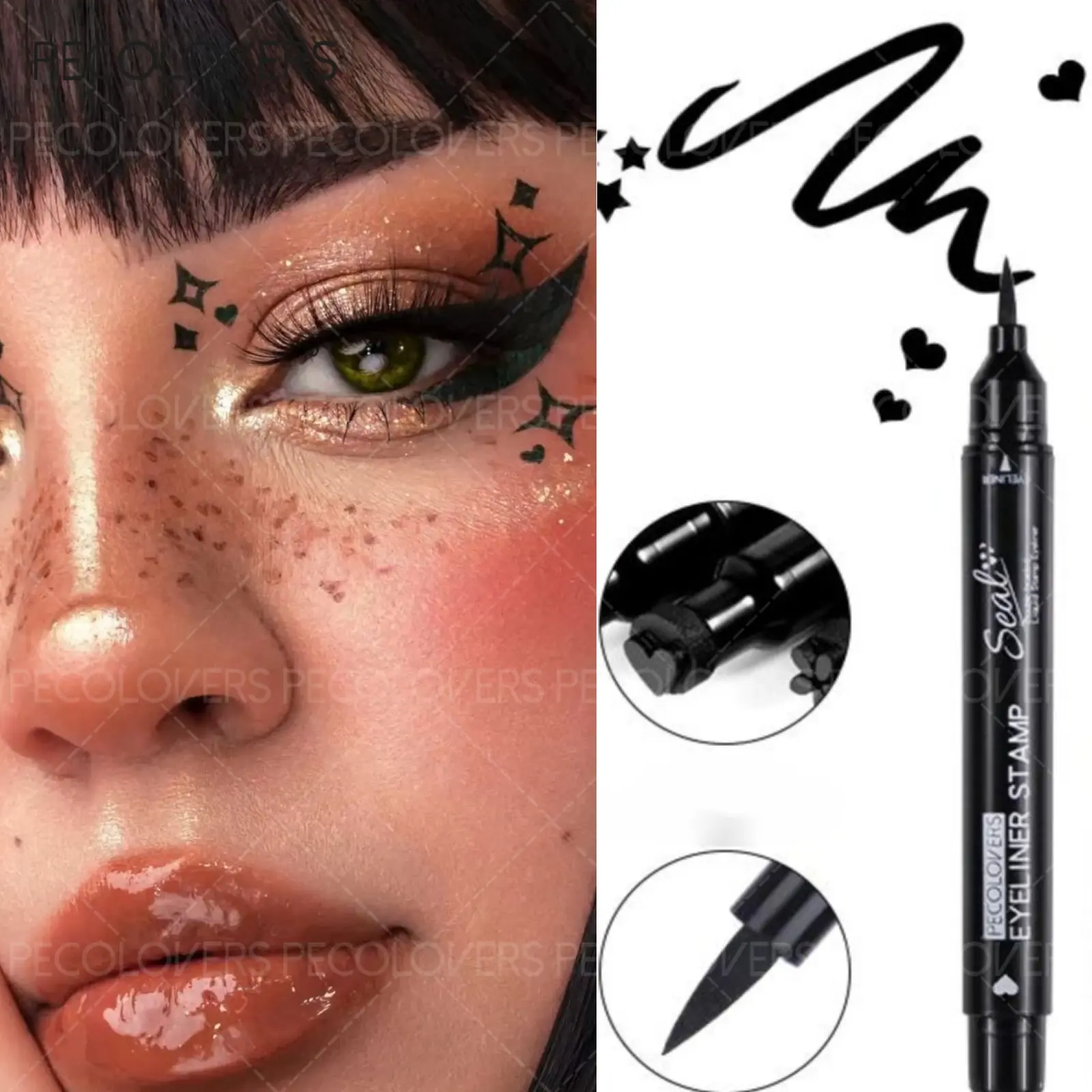 1PC Big Seal Stamp Liquid Eyeliner Pen Waterproof Fast Dry Black Eye Liner Pencil with Eyeliner Cosmetic Double-ended Eyeliner
