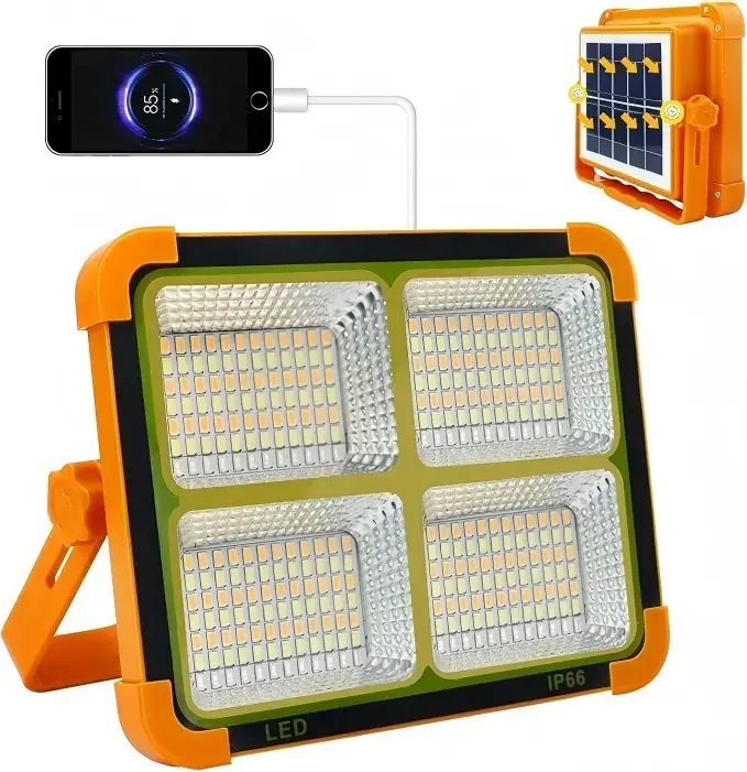 Solar & USB Rechargeable LED Work Light, Portable Outdoor Floodlight with Magnetic Base, 1200mAh Battery Power Bank, IP66 Waterproof Outdoor Working Light for Emergency Mechanic Camping Repair ,Hiking, Emergency & Construction