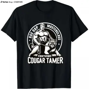Hilarious Funny Inappropriate Humor Certified Cougar Tamer Gag T-Shirt Made In USA Cotton Say You Swear Office Gift Western Graphic Shirt Penny Tee Shirt Goth Money Shirt Athletic Tshirt