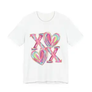 Pastel Brushstroke XOXO T-Shirt | Colorful Heart Lettering Tee