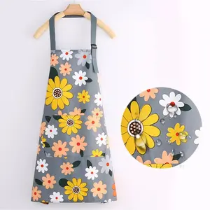 Adjustable kitchen cooking apron, waterproof cooking apron with pockets, suitable for kitchen baking, gardening, barbecues, Flowers