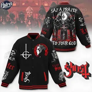 Ghost Rock Band Baseball Jacket, Black Music Varsity Outerwear, Alternative Band Streetwear For Fans
