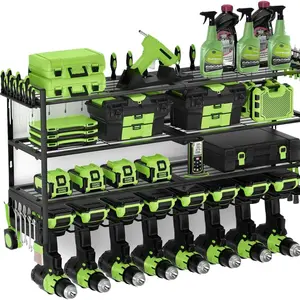 4-Tier Heavy-Duty Metal Wall-Mounted Drill Bit Holder, Powder Coated Floating Rack with Durable Protective Finish, Garage Organization Versatile Storage Solution for Power Tools (Heavy-Duty Design Included)