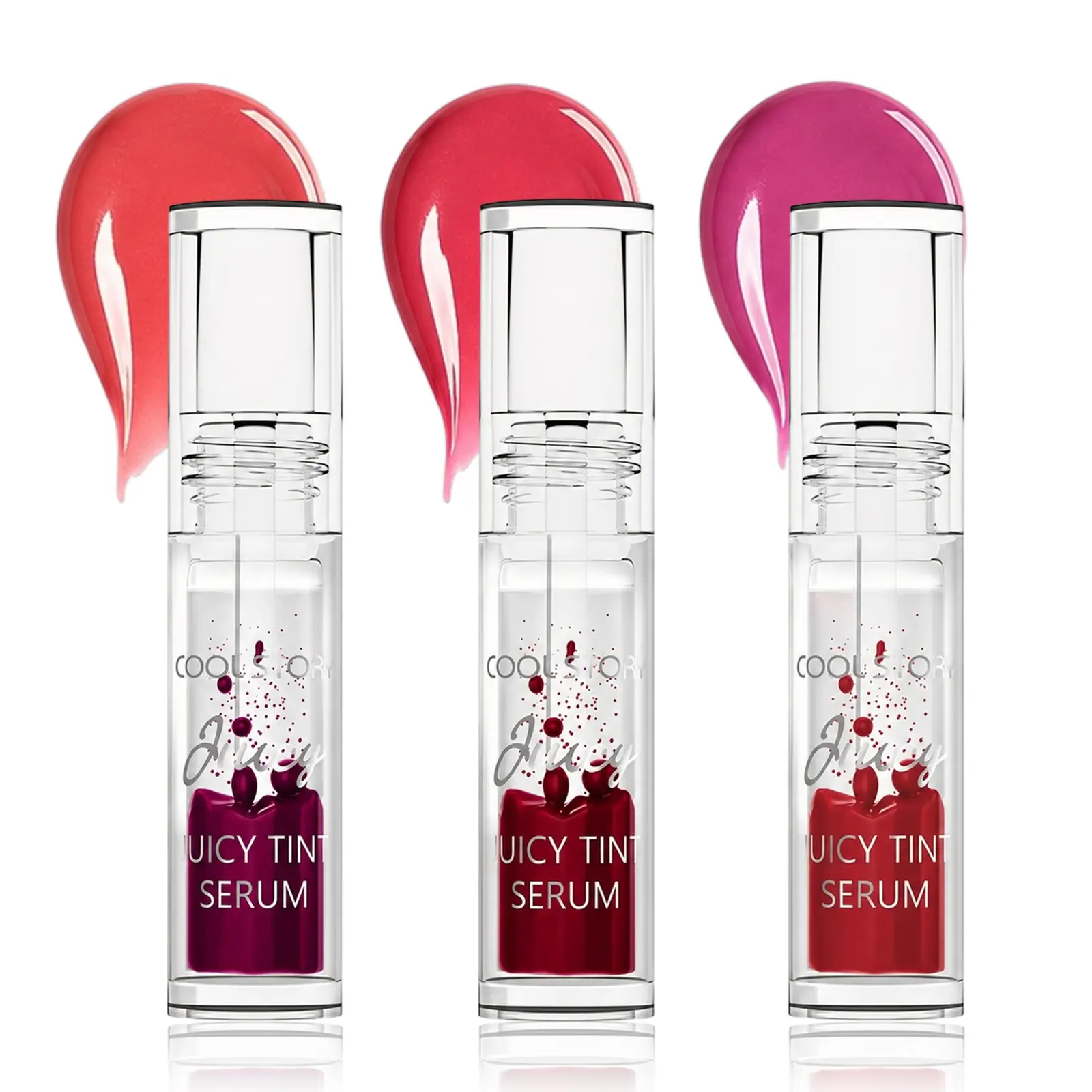 Juicy Tint-Serum Lip Stain - Oil-Water Separation Formula, Long-Lasting, Hydrating Non-Drying, 3 Vibrant Fruit-Toned Shades for Daily Makeup Use