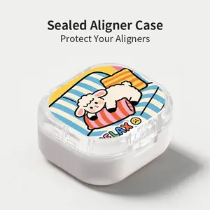 Cute Sleeping Lamb Print Aligner Case, Sealed Leak-Proof Orthodontic Retainer Box, Portable Dust-Proof Storage for Students Adults Travel
