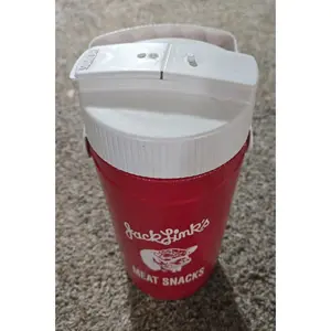 Jack Link's Meat Snacks Thermos Water Jug Travel Handle Red White Made In USA