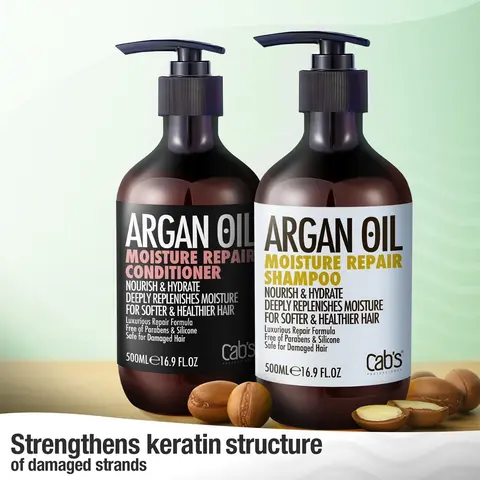 Cab's Argan Oil Nourishing Additive-Free Shampoo & Conditioner Kit - Thickening Hair Treatment to Hydrate, Repair, Anti-Frizz for Curly, Dry, Thinning Hair, Paraben-Free Gift Option