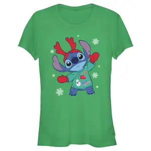 Junior's Lilo & Stitch Christmas Outfit Stitch T-Shirt