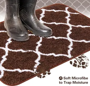 Microfiber Moroccan Trellis Non-Slip Doormat Indoor Mat and Runner for Entry, Doorway, Bath, Kitchen, High Traffic Areas, 20"x63", Coffee kids  rugs