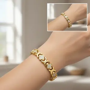 Women's Pure Copper 4-Leaf Clover Magnetic Bracelet - 3500 Gauss Effective Magnets, Trendy Stretch Stack Bangle, Daily Fashion Accessory, Ideal Family Gift