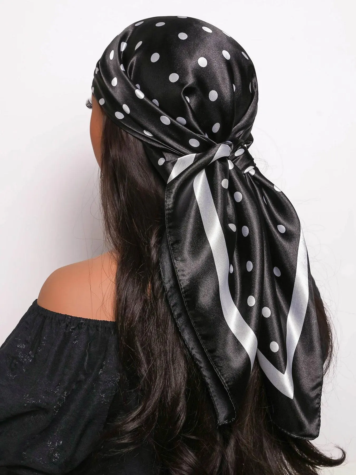 Women's Polka Dot Print Square Scarf, Fashionable Soft Satin Scarf for Daily Wear, Casual Versatile Scarf for Women & Girls, Polka Dot Headscarf, Vintage Print Headscarves, Scarf for Hair