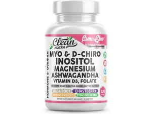 Clean Nutra Myo & D-Chiro, Inositol, Magnesium, Ashwagandha, Choline, & 16-in-1 Capsule Formula for Women's Hormone & Stress Support - Luna Glow