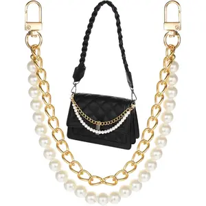 Pearl Purse Chain Extender Gold Handbag Straps Bag Chain Strap Metal Shoulder Purse Straps Extender Short Handle Replacement Charms Accessories for Women