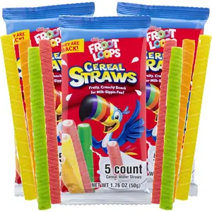 2025 Kellogg’s Froot Loop Cereal Straws, Edible Breakfast Straw, Nostalgic Treat, Birthday Party Favors, 5 Count, (3 Pack)