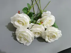 Silk Artificial Rose Flowers 19" Long Decorative Bouquet with Large Rose Heads and Lifelike Appearance for Home Decor