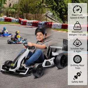 Garvee 24V Electric Go Kart for Kids Ages 6-15 – Dual 150W Motors, 8.5mph, Adjustable Seat, Drift/Sport/4 Speed Modes, LED Lights, Music, Safety Belt, 110lbs Max Load – Outdoor Battery Powered Racing Car, Green/Grey