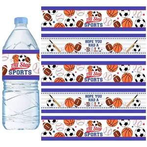 1Set 28 Sports Balls Water Bottle Labels Football Baseball Basketball and Soccer Sports Water Bottle Wrappers for Gameday Tailgate Party Sports Themed Party Decorations