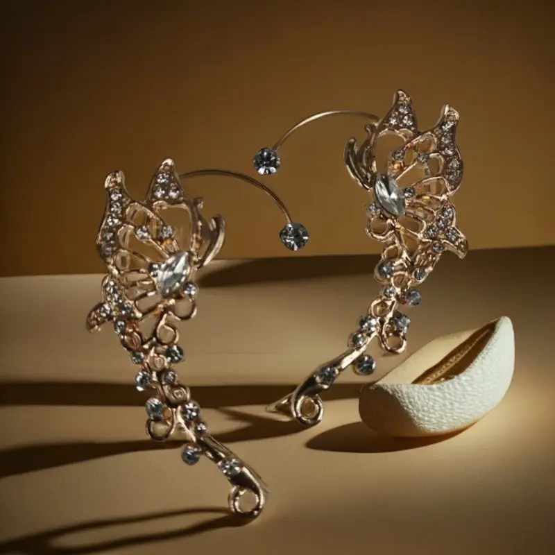 Hollow zircon butterfly gold pair