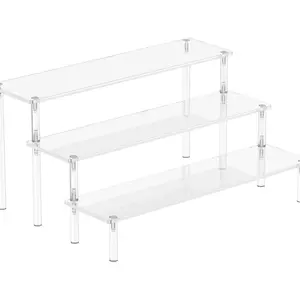 Acrylic Display Risers, 3 Tier Perfume Organizer Stand, Clear Cupcake Stand Holder, Large Shelf Riser for Figures & Dessert Shelves