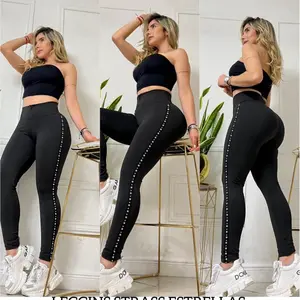 Leggings colombianas Black/silver Strass Estrellas Design for Women's Fashionable Wear
