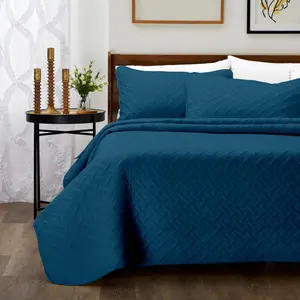 Luxury Rayon Derived from  3- Quilt Set - Ultra Soft Quilted Coverlet Bedspread - Classic Weave Stitch - Includes Quilt and 2 Pillow Shams (/Cal , Navy Blue)
