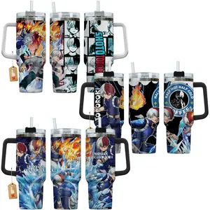 Shoto Todoroki My Hero Academia: Boku No Hero Anime Manga 40oz Tumbler Stainless Steel with Straw, Lid and Handle - Double Wall Insulated Flasks – Perfect Gift for Fans