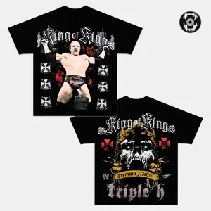 WWE King of Kings Triple H Double Sided Graphic Tee, Vintage Wrestling Star T-Shirt, Triple H Fan Merch, Skull Crown Signature Shirt, Cotton Streetwear Top, Retro Fight Night Gift Tee for Wrestling Fans