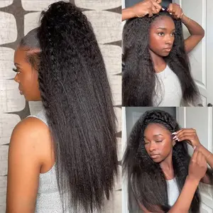 Bling Hair Kinky Straight Adjustable Drawstring 3 IN 1 Half Wigs Wear And Go Human Hair Wig 180% Snug Fit No Leave Out Clip-in Kinky Curly Wigs For Women