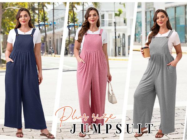 Chulianyouhuo Women's Plus Size Sleeveless Jumpsuit, Casual Bohemian Wide Leg Overalls with Pockets, Loose Fit Polyester Rayon Garment with Square Neck for Necklace, Women's Clothes, Lightweight, Plussize, Jumpsuits For Women