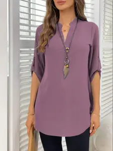 Elegant Women's V Neck Long Sleeve Shirt, Casual Spring Summer Fall Top, Ladies Fashionable Outerwear for Daily Wear